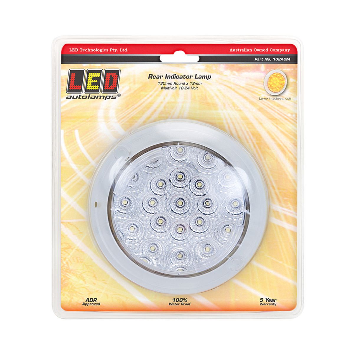 LED Autolamps Indicator Lamp Clear Round 130mm 12-24V 102ACM