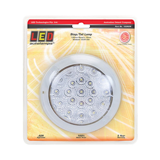 LED Autolamps Stop/Tail 21-LED Lamp 12/24V Round w/Clear Lens 130mm Diameter Recessed Mount 102RCM