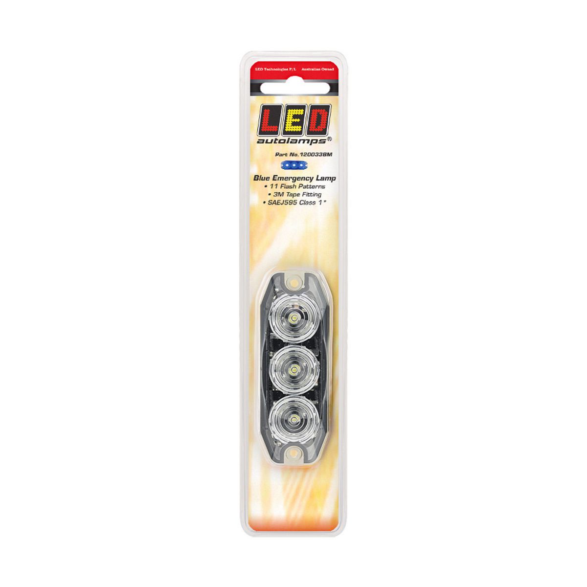 LED Autolamps Blue Emergency Lamp SAE J595 Class 1 89mm with Tape Fitting 120033BM