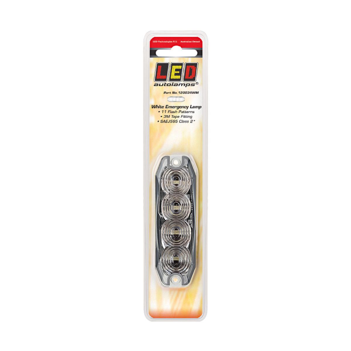 LED Autolamps White Emergency Lamp SAE J595 Class 1 98mm  with Tape Fitting 120034WM