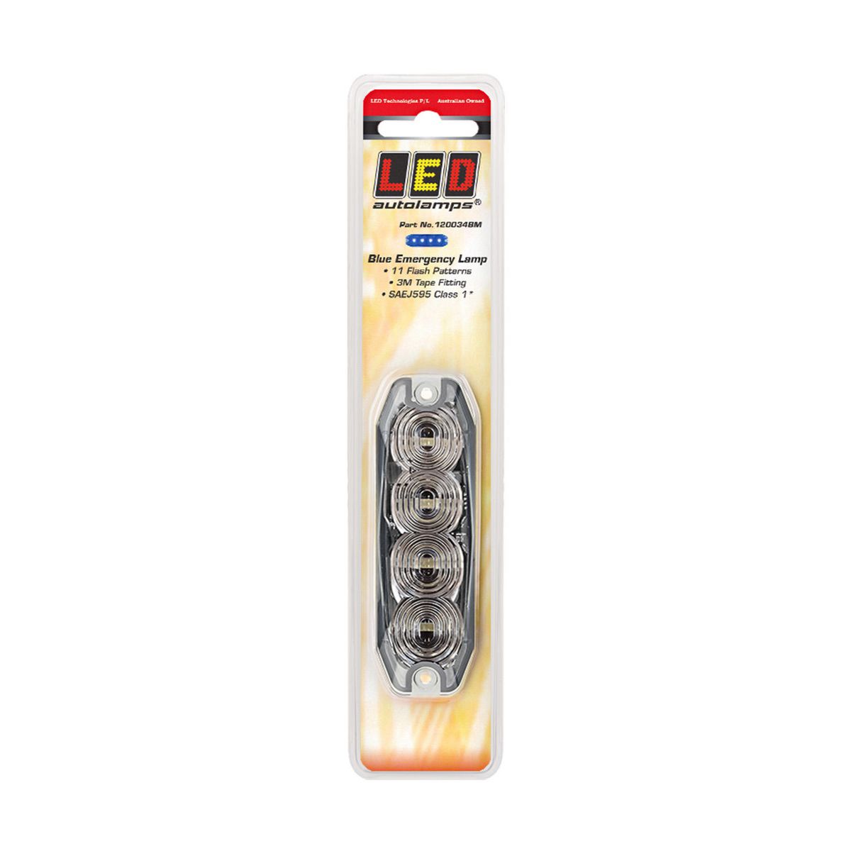 LED Autolamps Blue Emergency Lamp SAE J595 Class 1 98mm  with Tape Fitting 120034BM