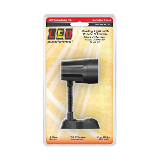 LED Autolamps Reading Lamp Black Height 120mm 130 Effective Lumen 12V Blister Pack RL120