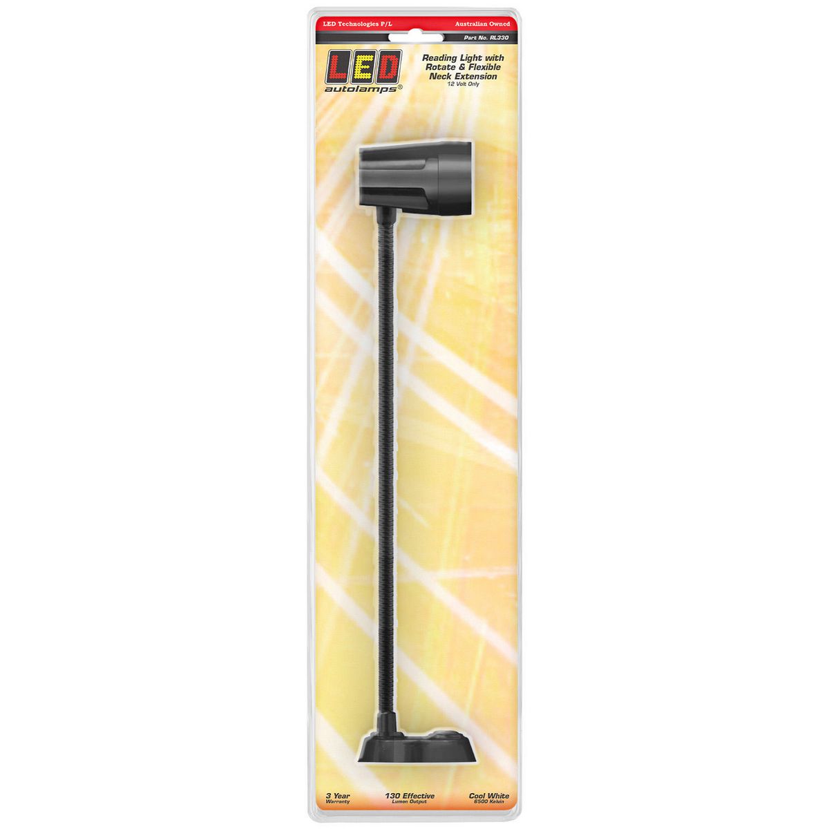 LED Autolamps Reading Lamp Black Height 330mm 130 Effective Lumen 12V Blister Pack RL330