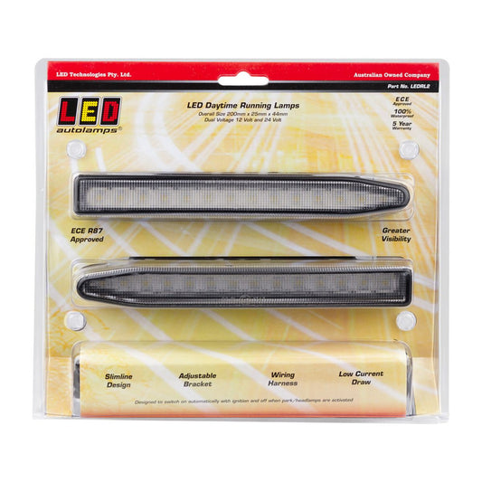 LED Autolamps Daytime Running Lamp IP67 12-24V with Harness Kit Twin Blister LEDRL2