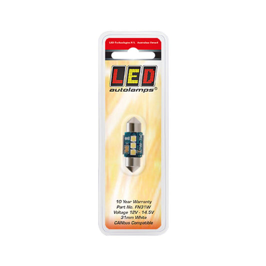 LED Autolamps Festoon Bulb White Canbus Compatible 150 Effective Lumen 31mm 12V FN31W