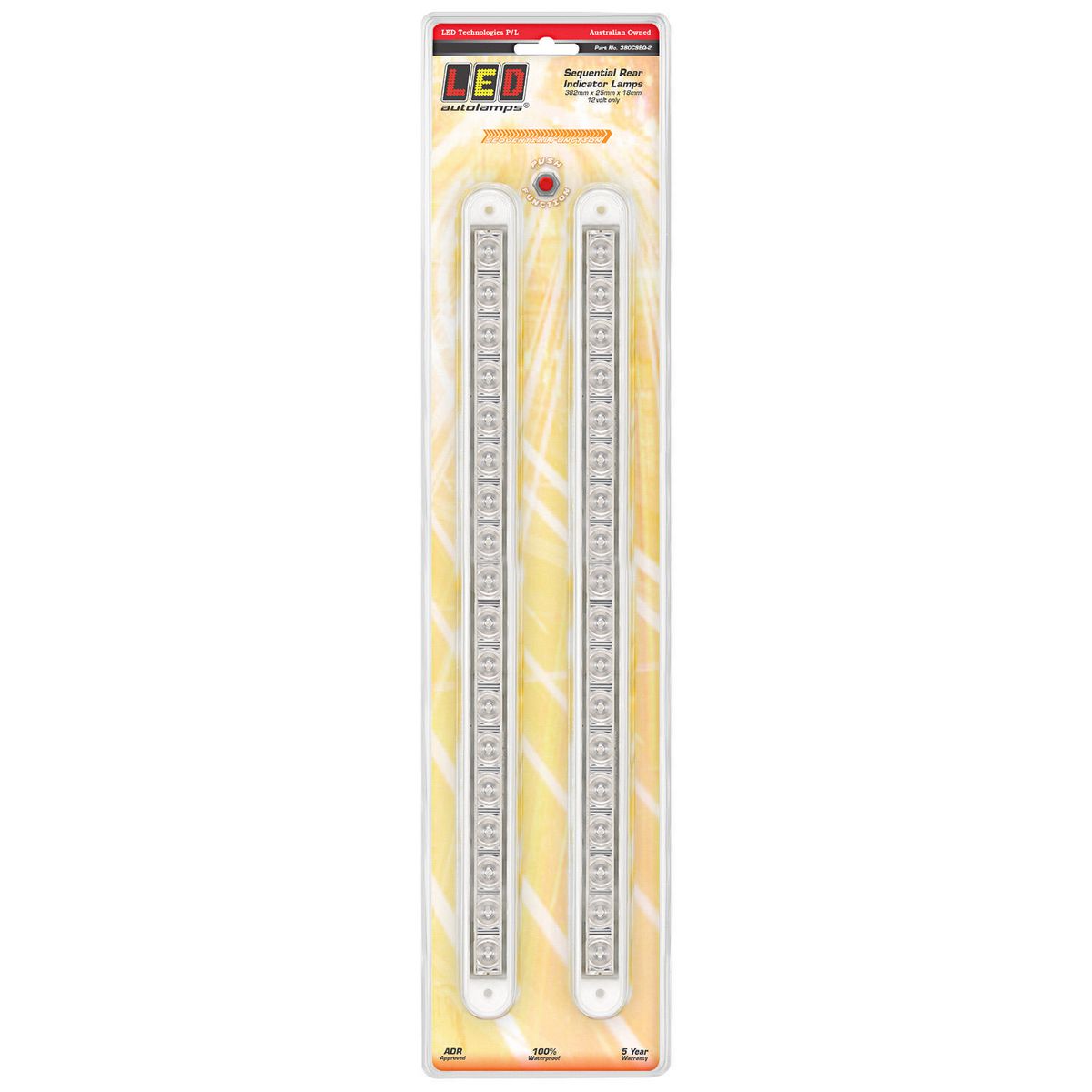 LED Autolamps Indicator Strip Lamp Sequential Clear 380 x 25mm 12V 380CSEQ-2