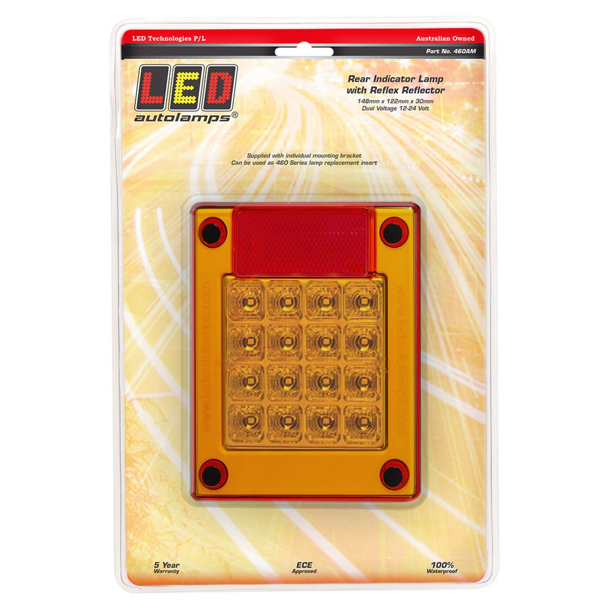LED Autolamps Indicator Lamp Rear with Red Reflector 148 x 122mm 12-24V 460AM