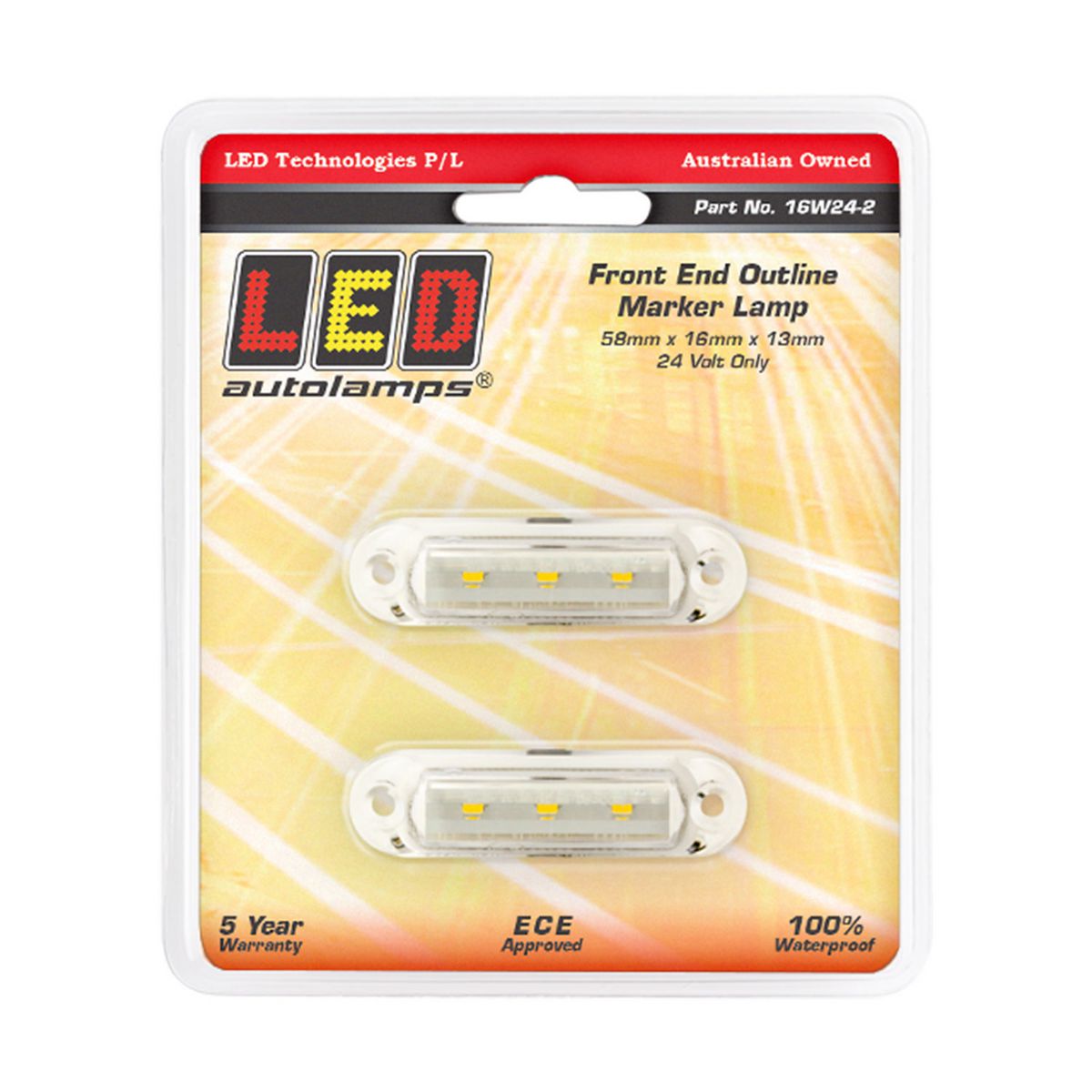 LED Autolamps Super Small Front Marker Lamp White 58x16x13mm 24V Twin Pack 16W24-2