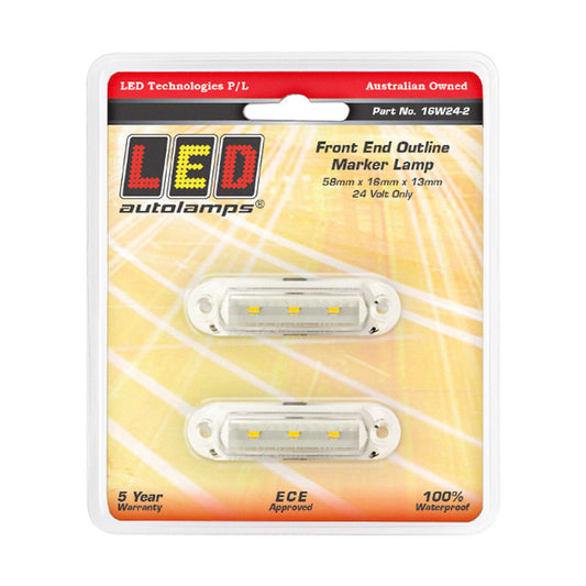 LED Autolamps Super Small Front Marker Lamp White 58x16x13mm 24V Twin Pack 16W24-2