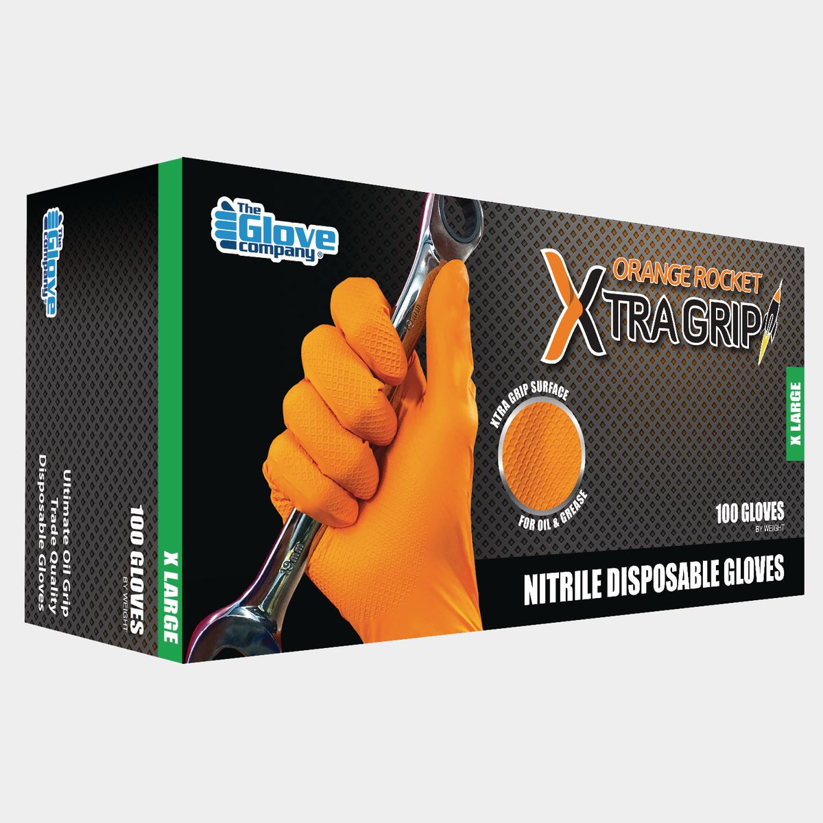 The Glove Company TGC Orange Rocket Xtra Grip Nitrile Disposable Gloves XL 100 Pack 131034
