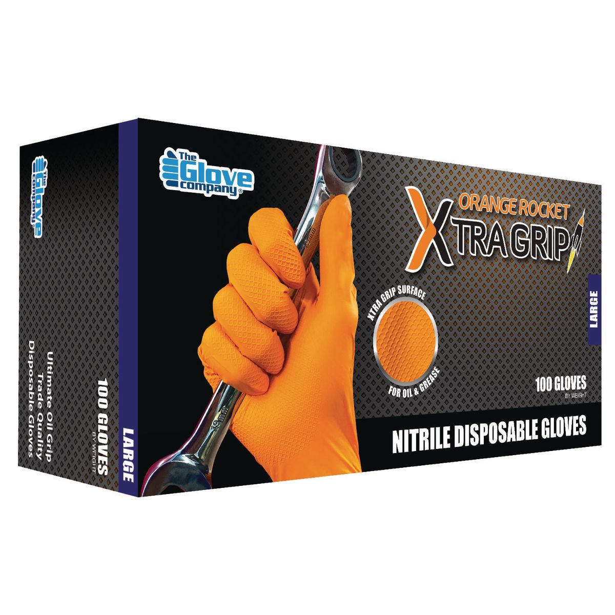 The Glove Company TGC Orange Rocket Xtra Grip Nitrile Disposable Gloves L 100 Pack 131033