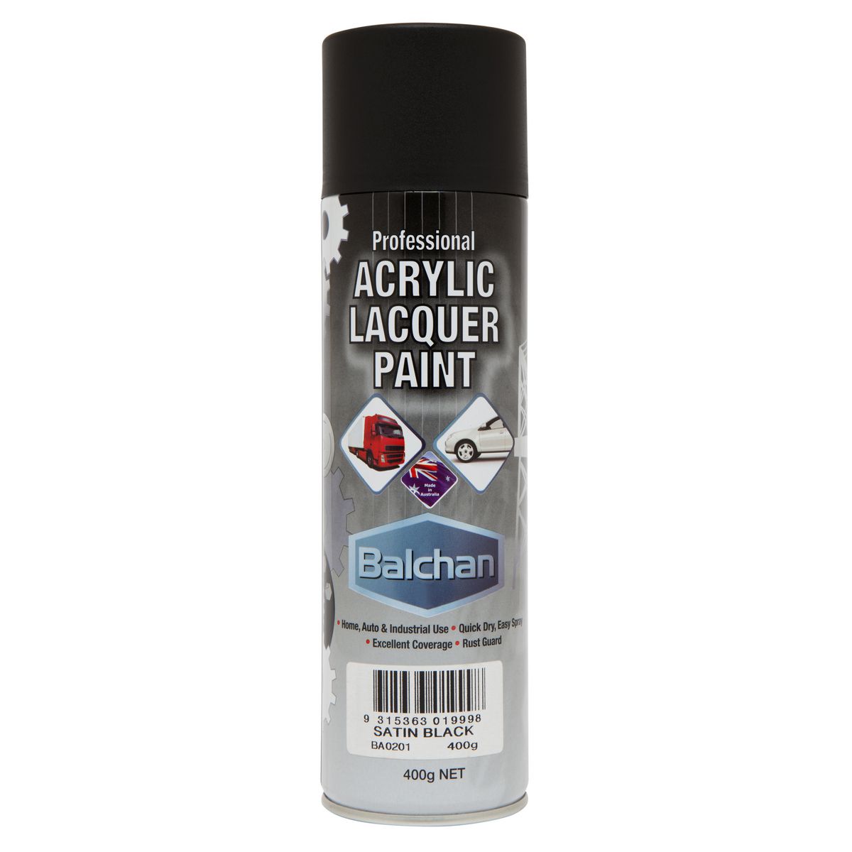 Balchan Professional Acrylic Lacquer Paint Satin Black 400g BACRYL201
