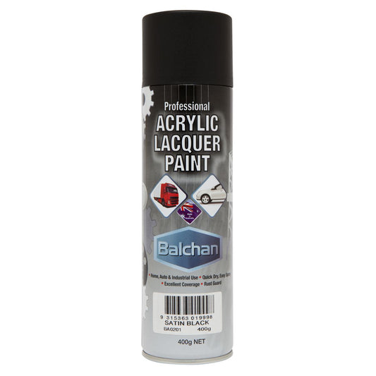 Balchan Professional Acrylic Lacquer Paint Satin Black 400g BACRYL201