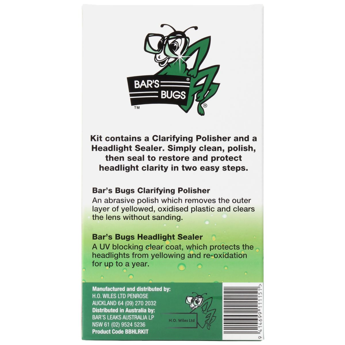 Bars Bugs Two-Step Headlight Restorer Kit 2pc BBHLRKIT