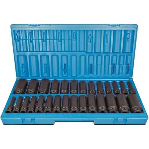 Action Impact Socket Set Deep 6-Point 1/2"" Drive 28 Piece Metric & SAE 605222801