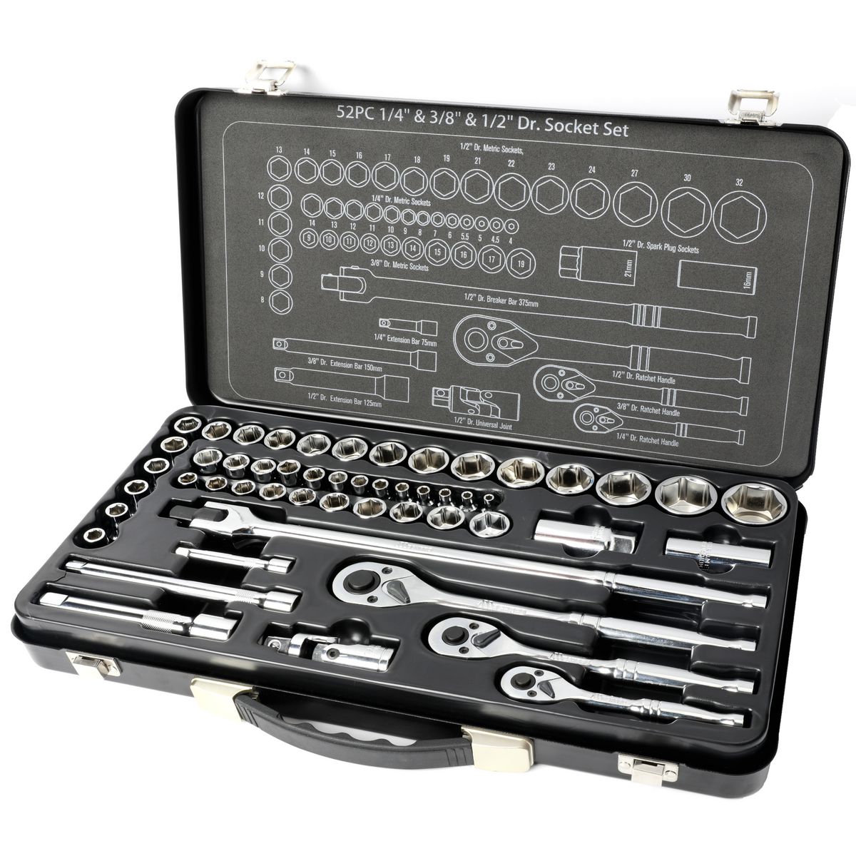 Mechpro Socket Set Metric 1/2In Drive 52pc