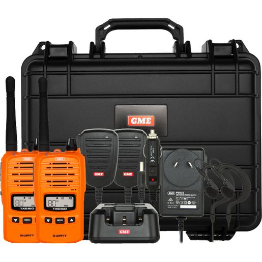 GME 5/1W UHF CB Handheld Radio incl. Accessories Twin Pack Blaze Orange TX6160OTP