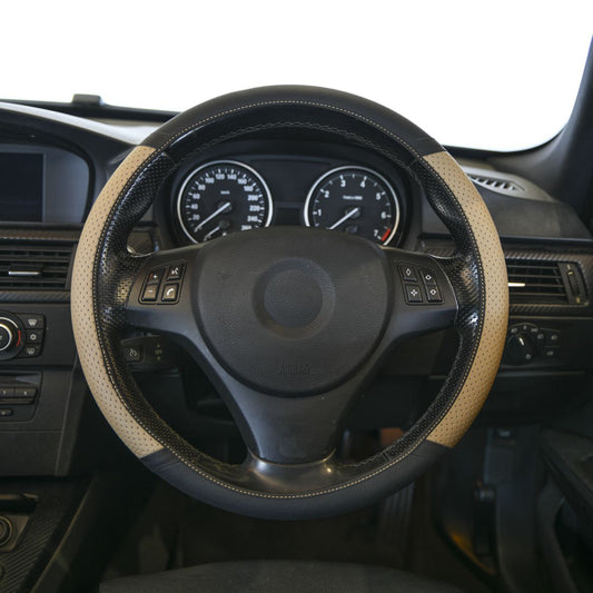 Gearup Steering Wheel Cover 36.8 x 39.4cm - Leatherette Two Tone Black & Slate GUSWCFLLS