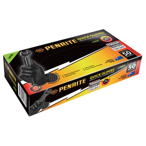 Penrite Quick Gloves Disposable Non-Slip Nitrile Large 50Pk LQG50L