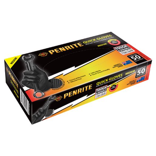 Penrite Quick Gloves Disposable Non-Slip Nitrile Medium 50Pk LQG50M