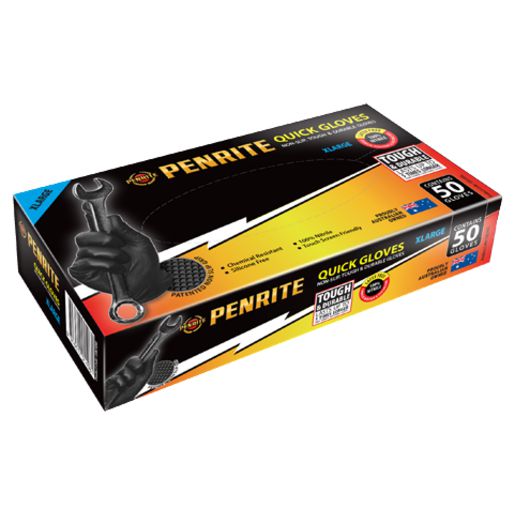 Penrite Quick Gloves Disposable Non-Slip Nitrile X-Large 50Pk LQG50XL