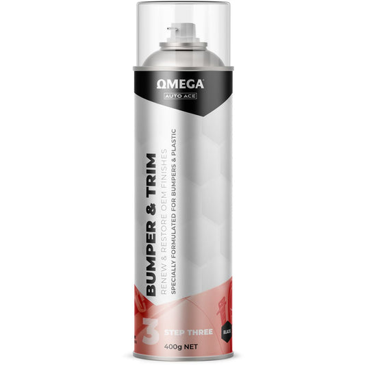 Omega Bumper & Trim Aerosol Spray Black 400g AA-BTB400G