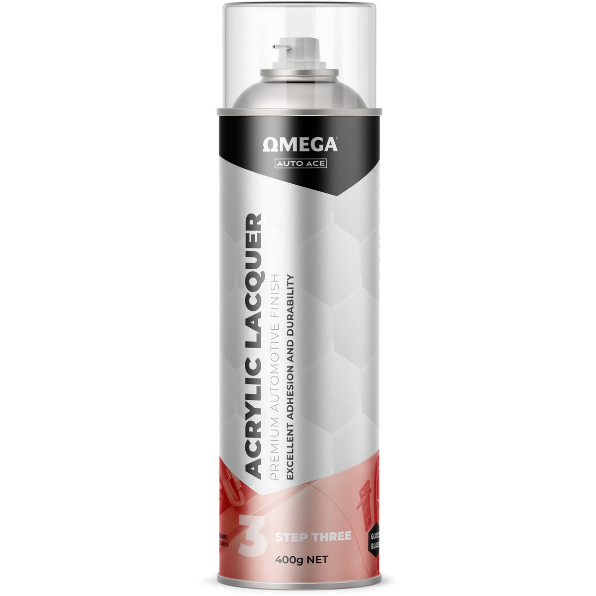 Omega Premium Acrylic Lacquer Gloss Finish Black 400g AA-ALGB400G