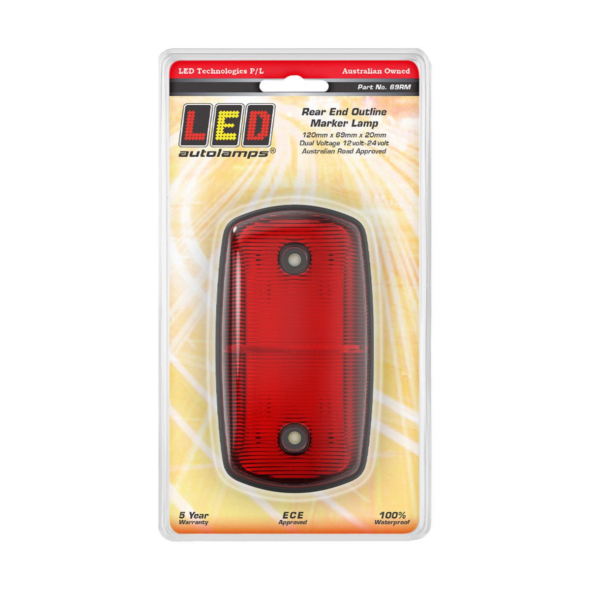 LED AutoLamps Rear Marker Red 120x69x20mm 12-24V 69RM