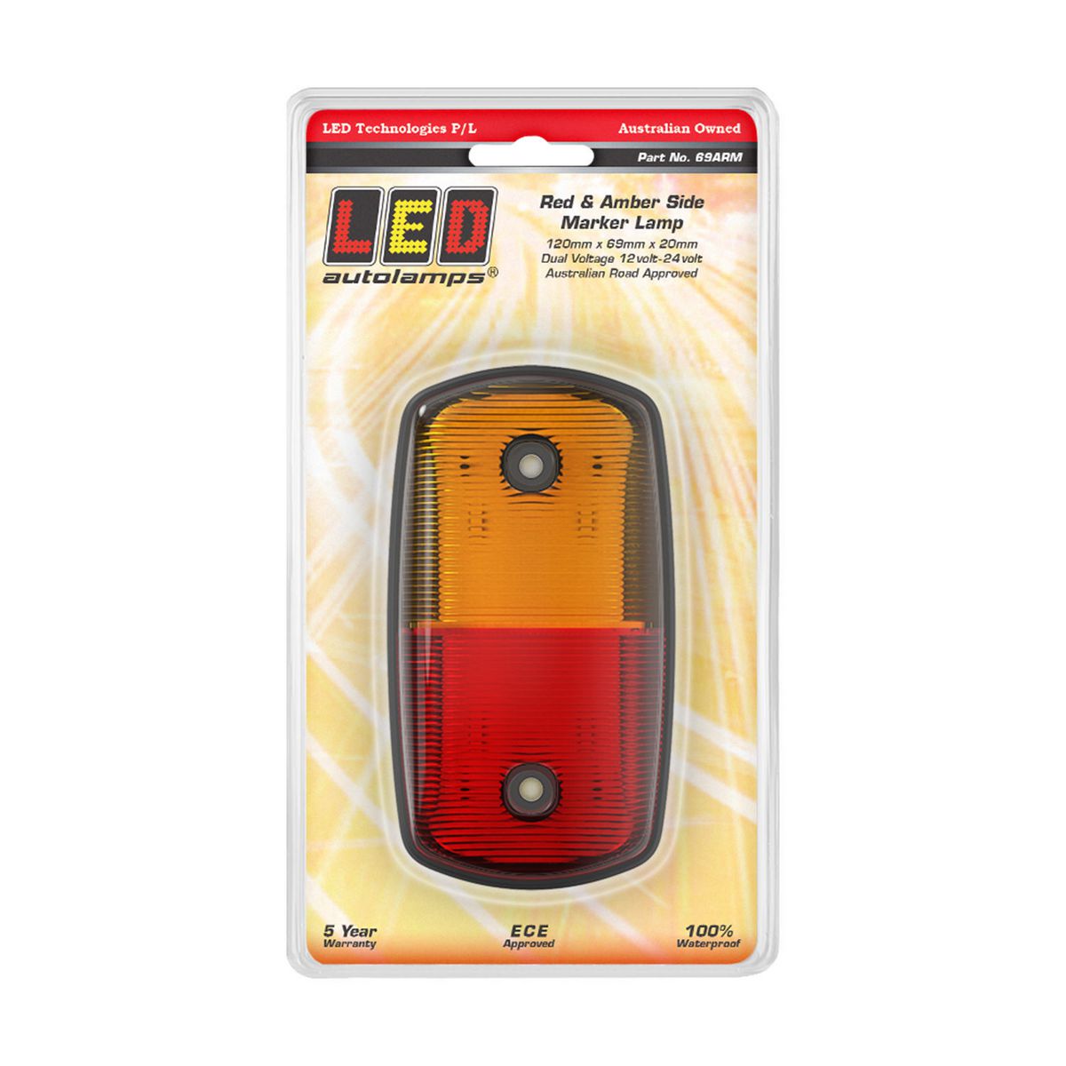 LED AutoLamps Side Marker Red/Amber 120x69x20mm 12-24V 69ARM