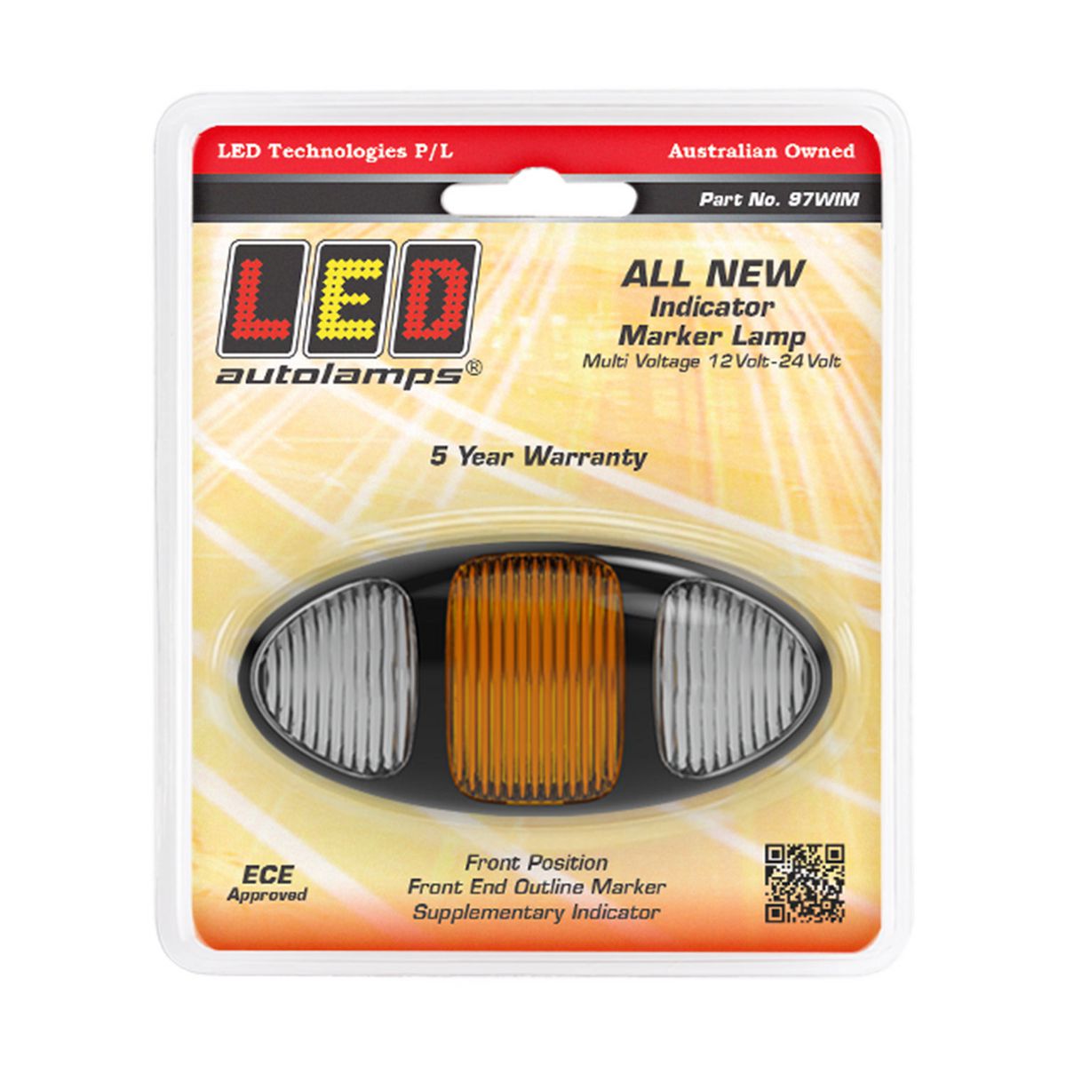LED Autolamps Twin Function Front Marker with Supplementary Front Indicator and Black Bezel 99x47x28mm 12-24V 97WIM