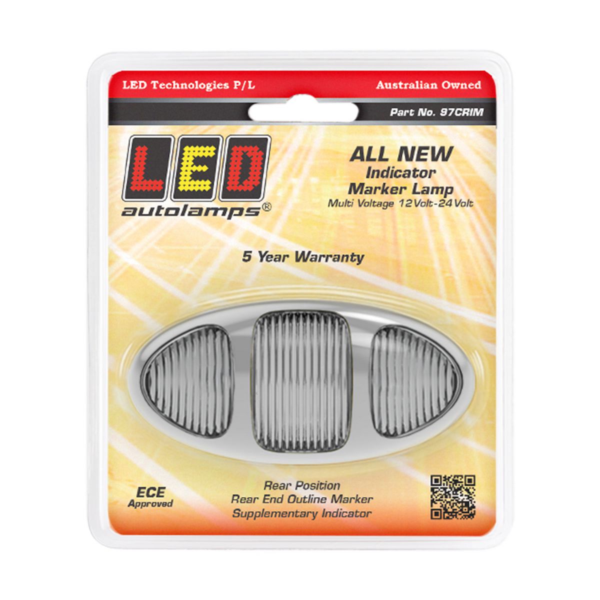 LED Autolamps Twin Function Rear Marker with Supplementary Rear Indicator and Chrome Bezel 97x45x28mm 12-24V 97CRIM