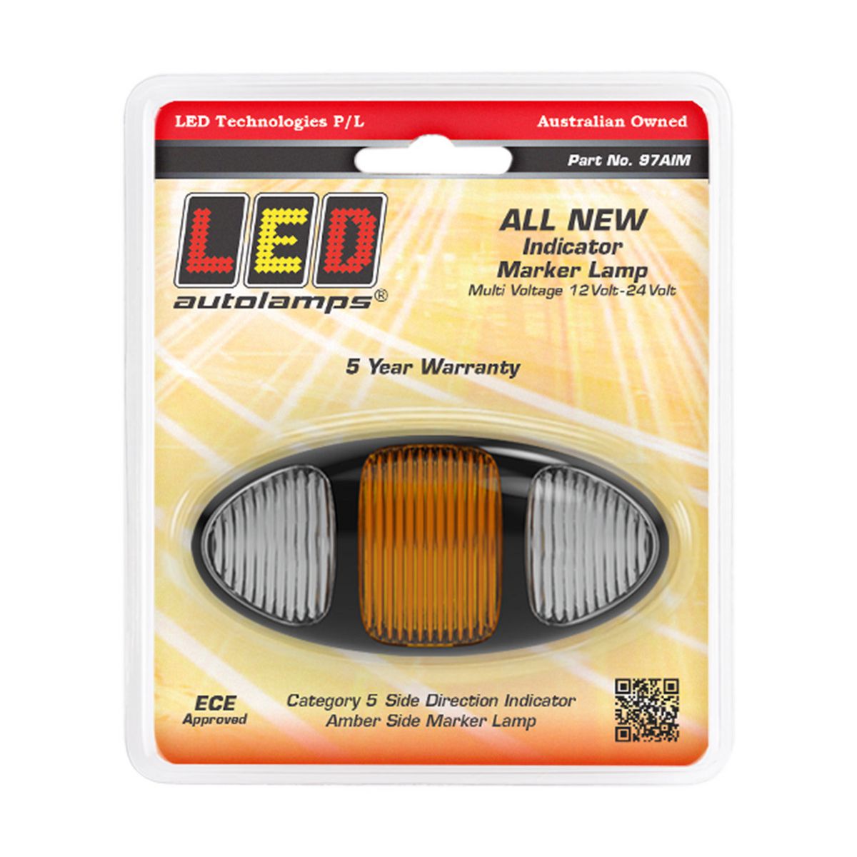 LED Autolamps Twin Function Side Indicator with Amber Side Marker and Black Bezel 99x47x28mm 12-24V 97AIM