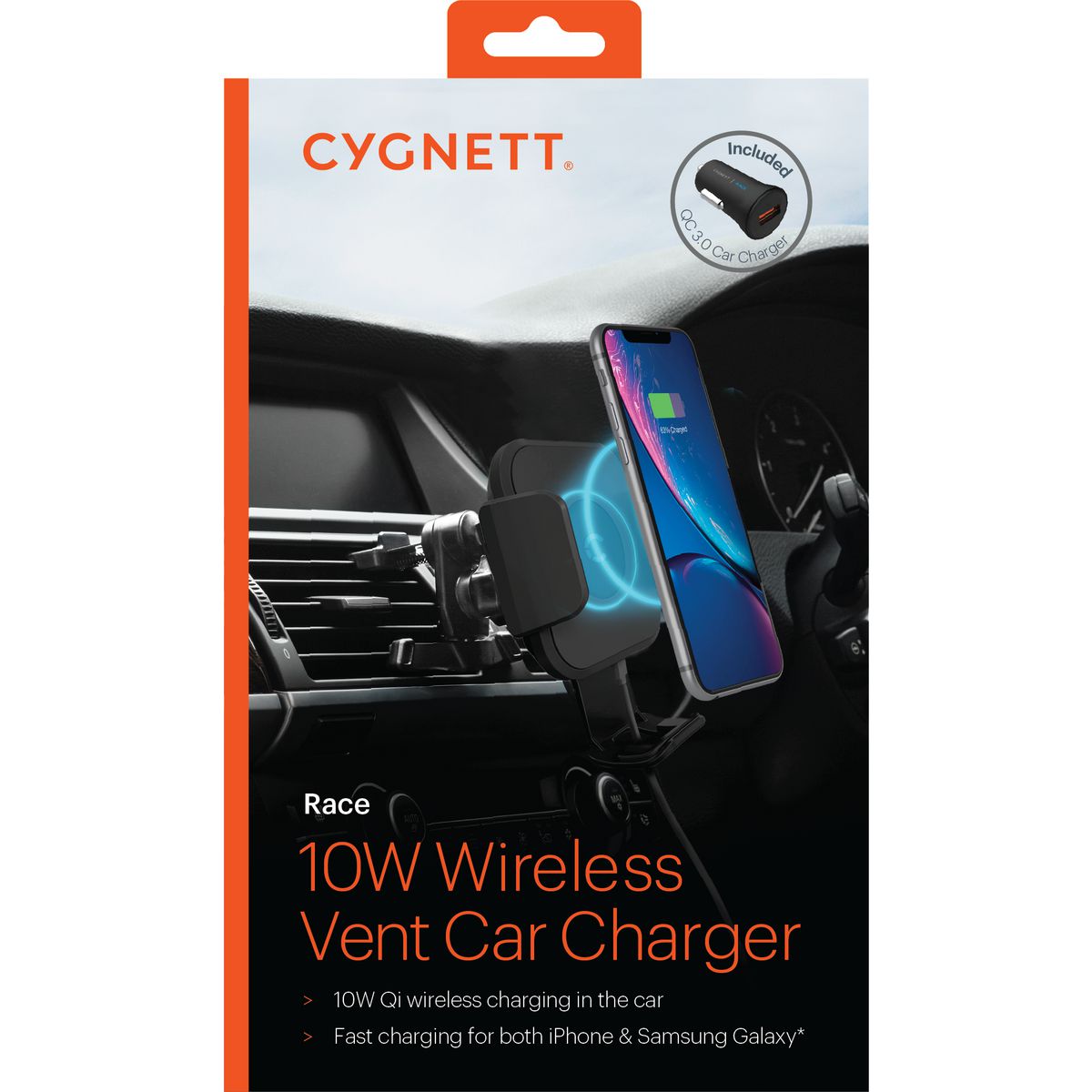 Cygentt Race 10W Wireless Vent Car Charger With QC 3.0 Car Charger