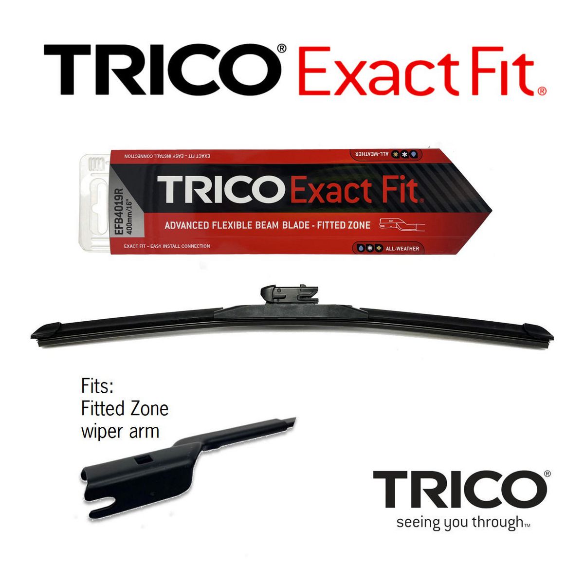 Trico Exact Fit Front LH Beam Wiper Blade 450mm Fitted Zone Beam EFB4519R