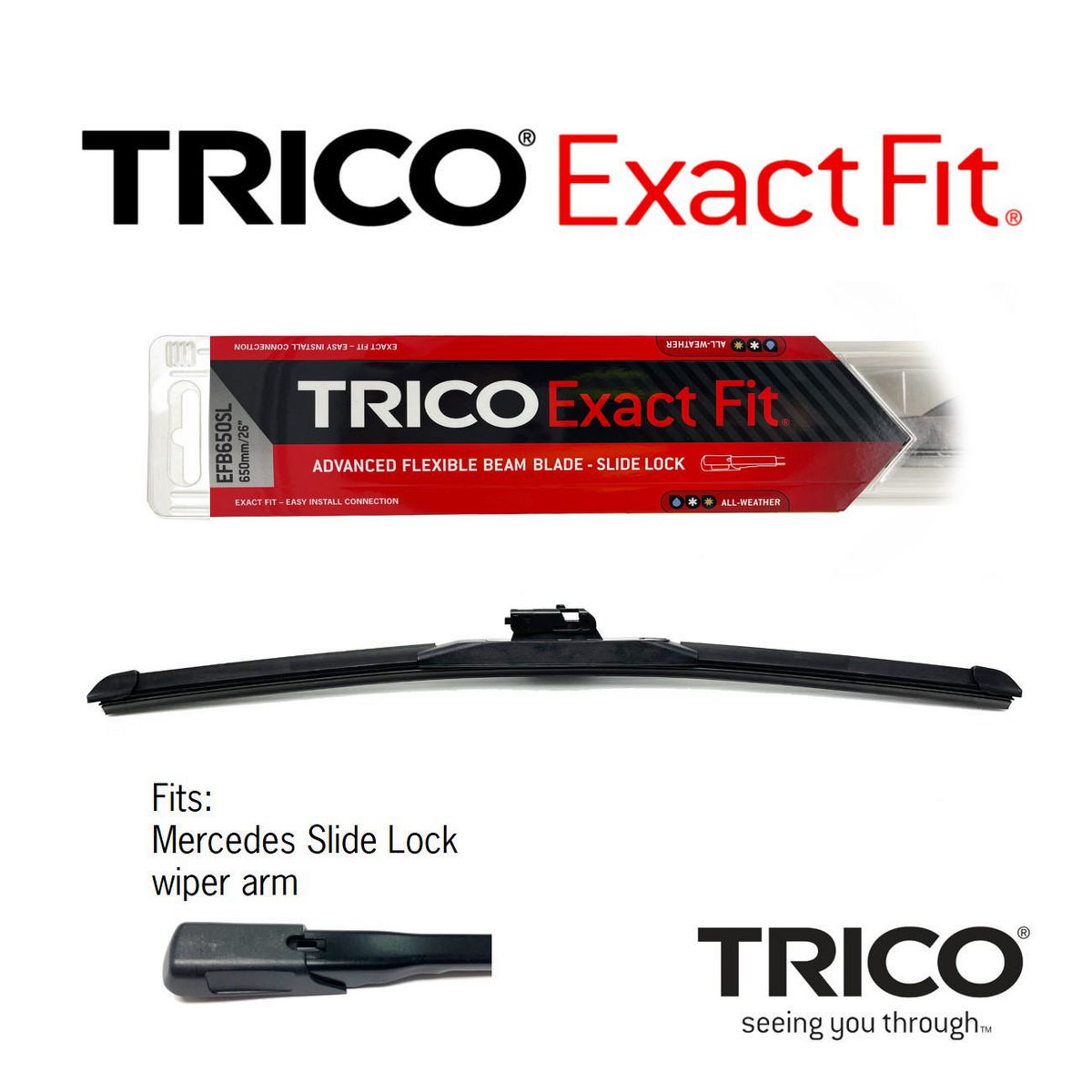 Trico Exact Fit Front LH Beam Wiper Blade 475mm Slide LockBeam EFB475SL