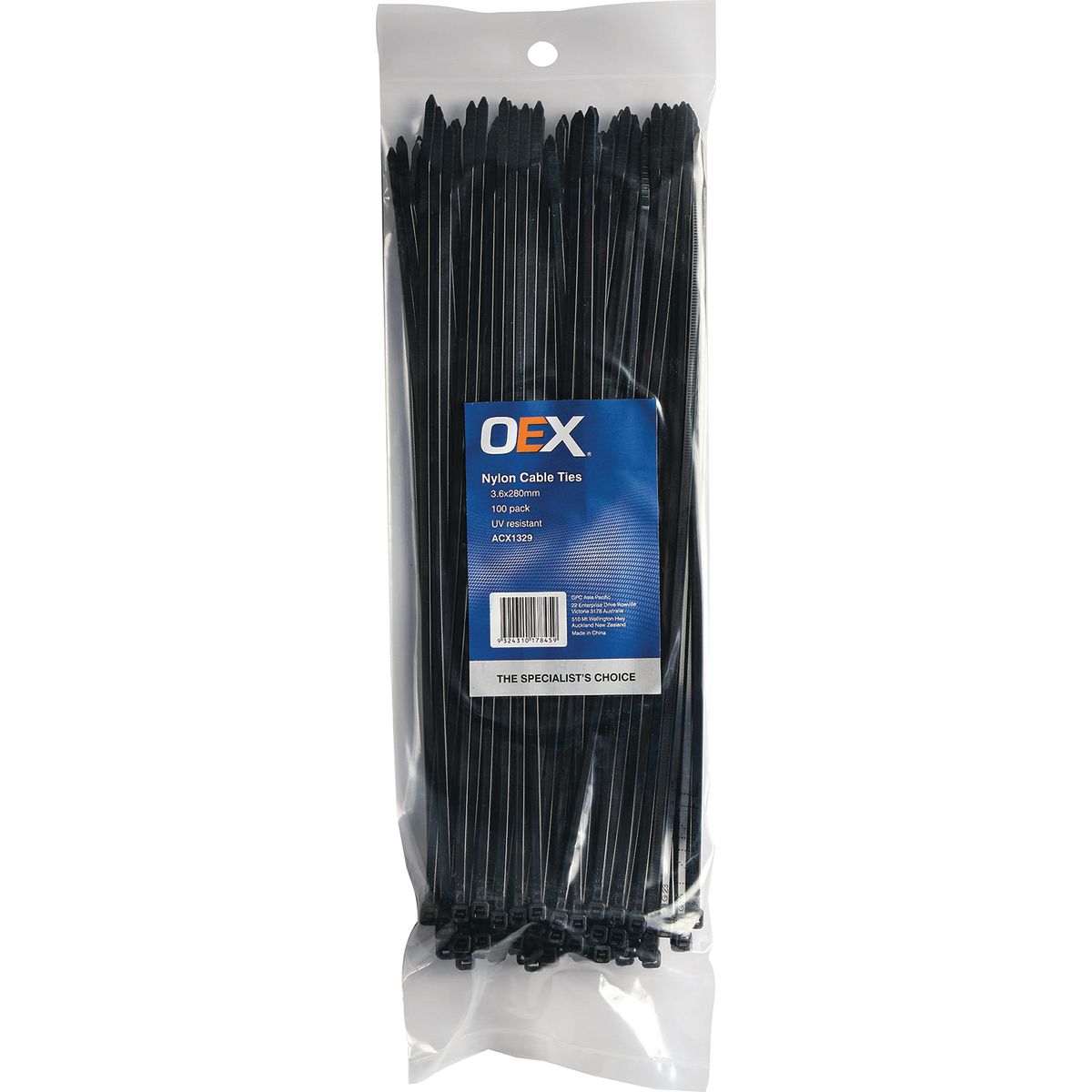 OEX Nylon Cable Ties 3.6mm x 280mm Black 100 Pack ACX1329