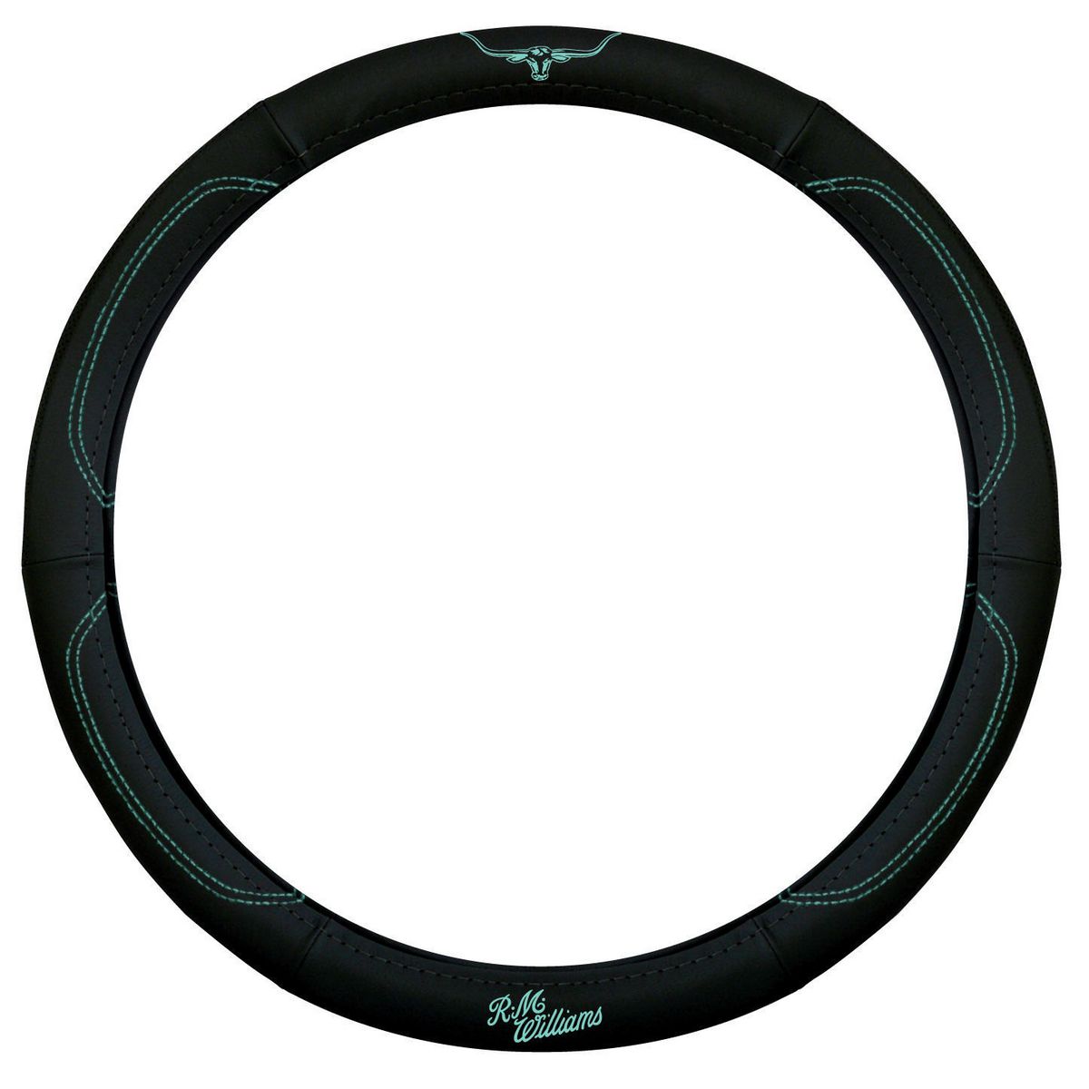 R.M. Williams Steering Wheel Cover 15"" Black/Aqua SWRMWAQU