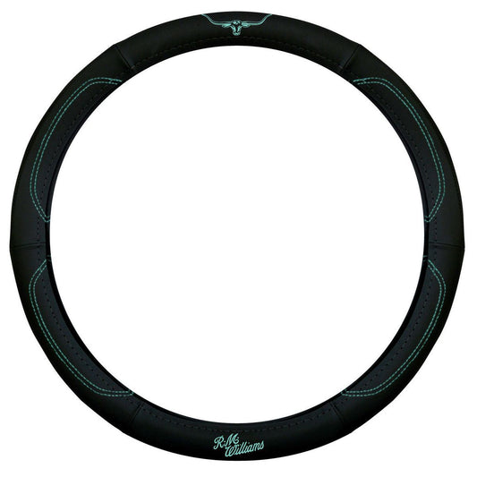 R.M. Williams Steering Wheel Cover 15"" Black/Aqua SWRMWAQU