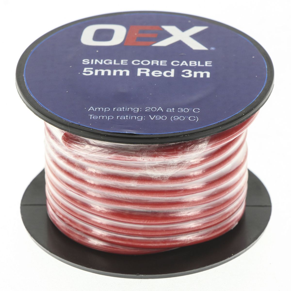OEX Auto Cable 20A Single Core 5mm x 3m Red ACX0752-3M