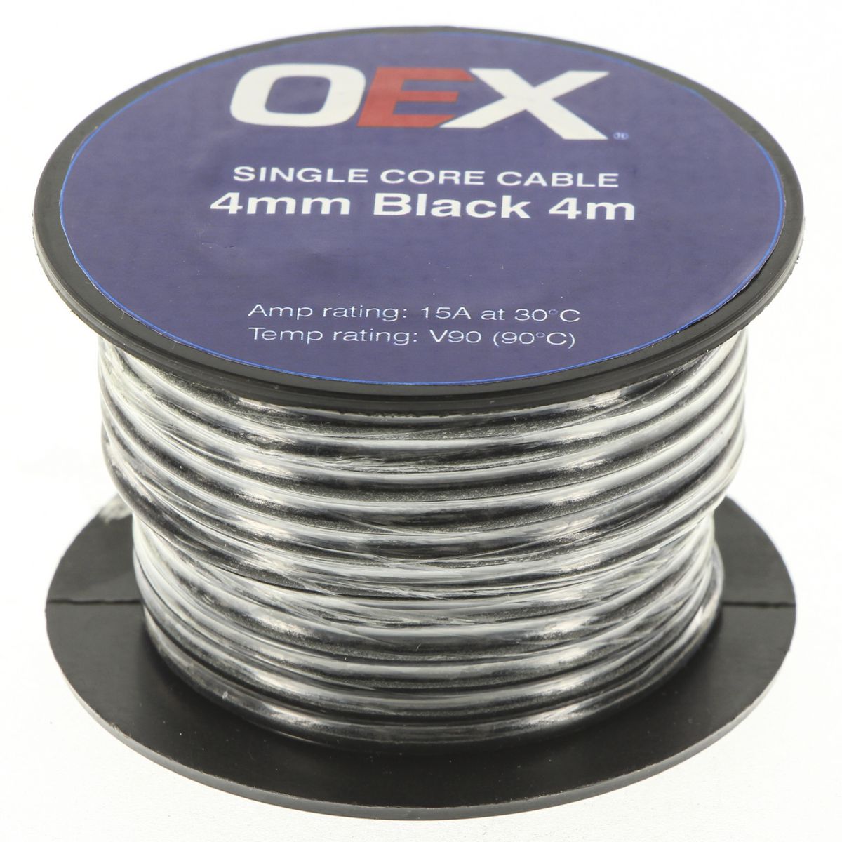 OEX Auto Cable 15A Single Core 4mm x 4m Black ACX0723-4M