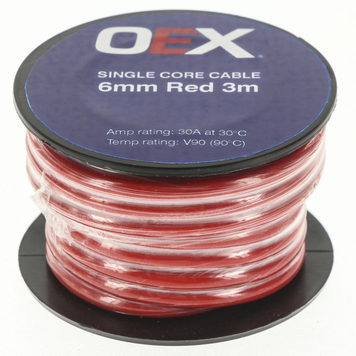 OEX Auto Cable 30A Single Core 6mm x 3m Red ACX0763-3M