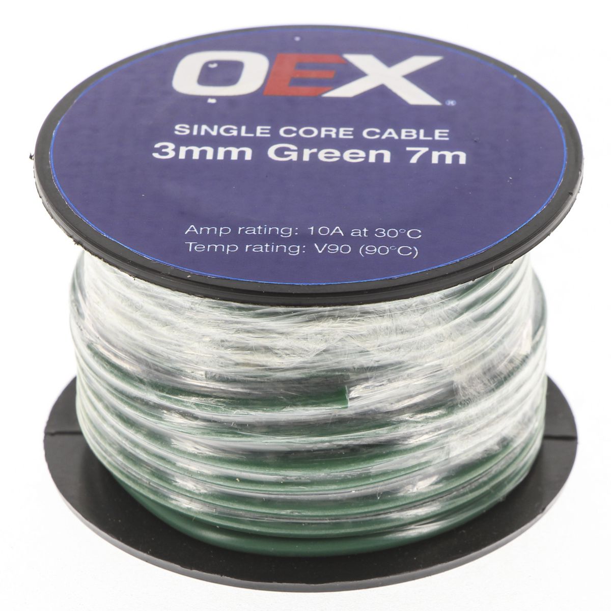 OEX Auto Cable 10A Single Core 3mm x 7m Green ACX0701-7M