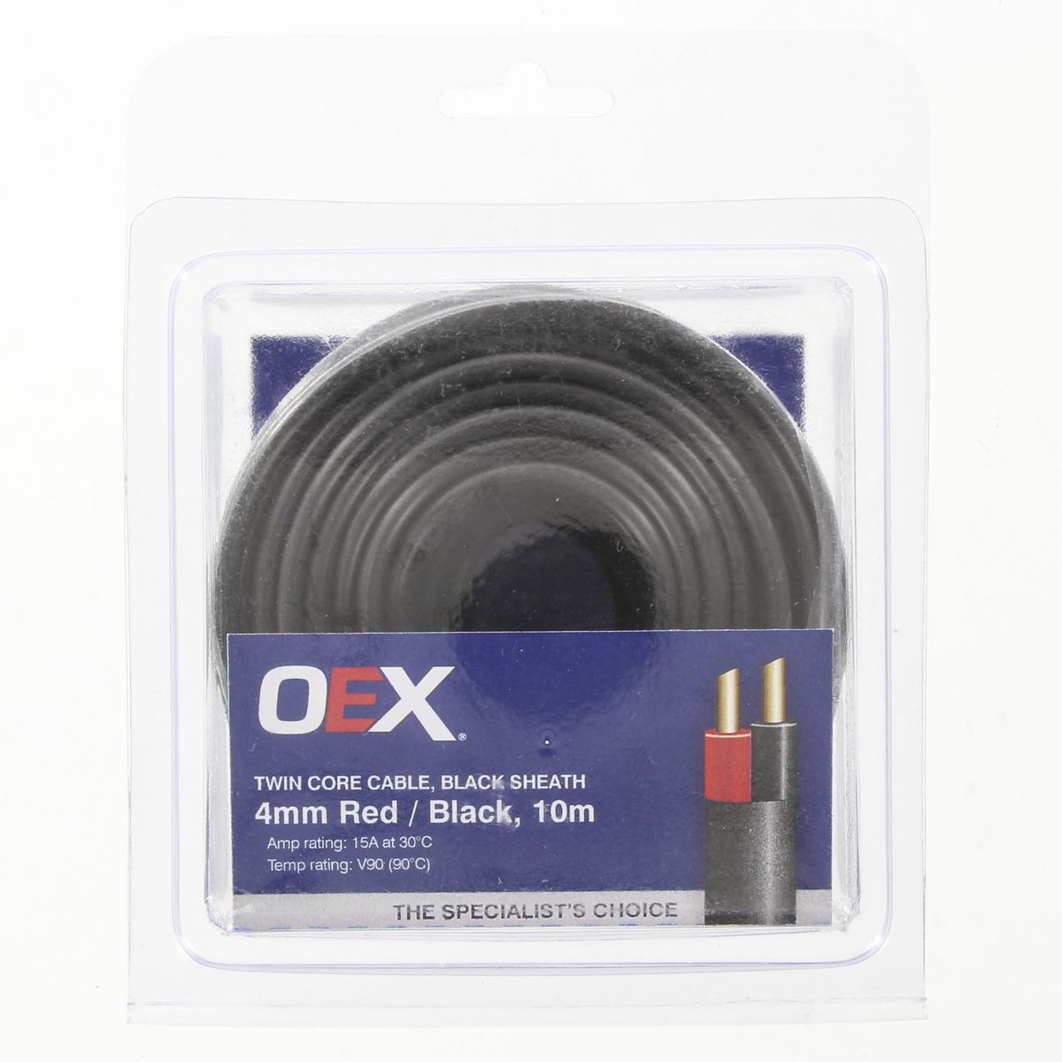 OEX Auto Cable 15A Twin Core 4mm x 10m Red/Black w/Black Sheath ACX0808-10BL
