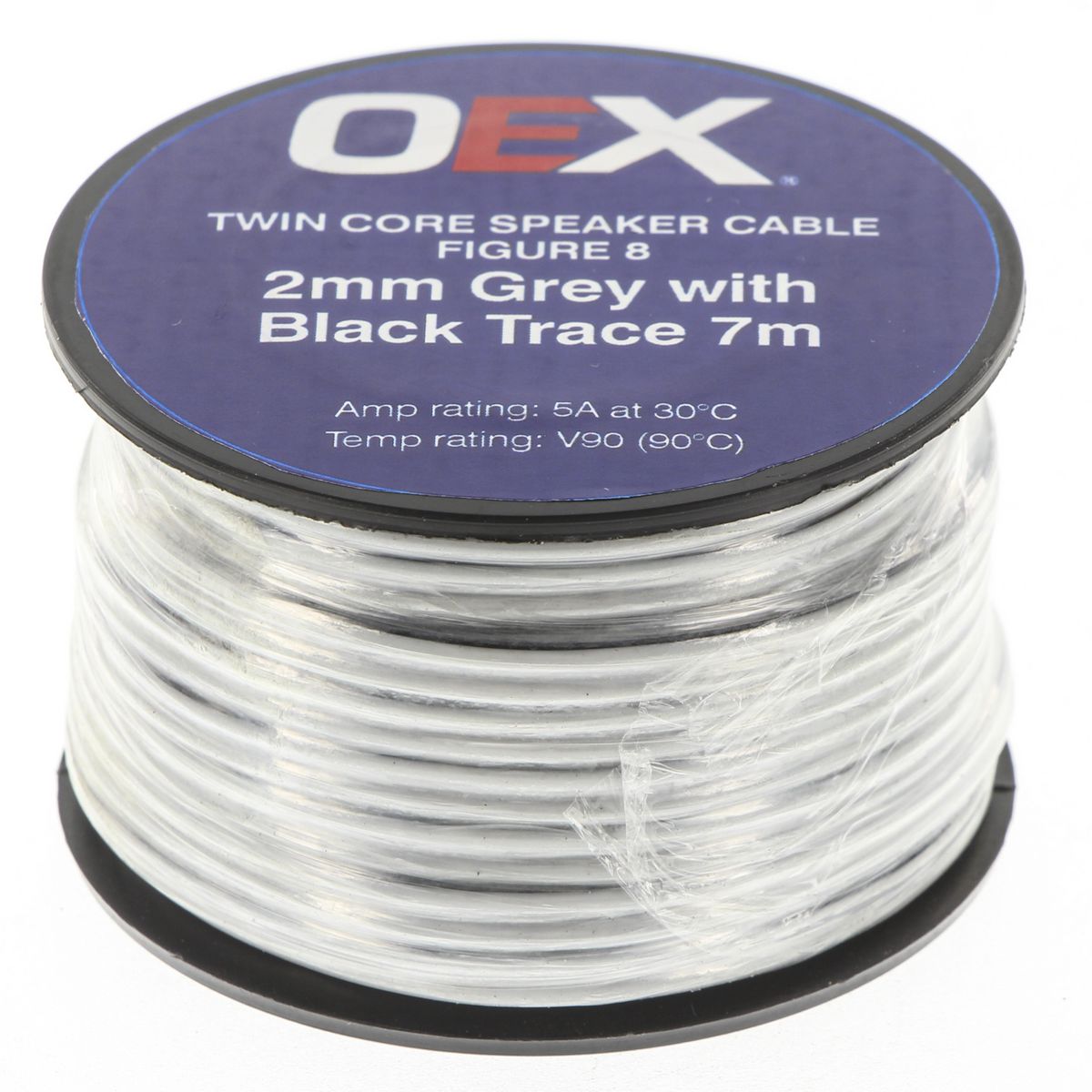 OEX Speaker Cable 5A Twin Core 2mm x 7m Grey/Black ACX0800-7M