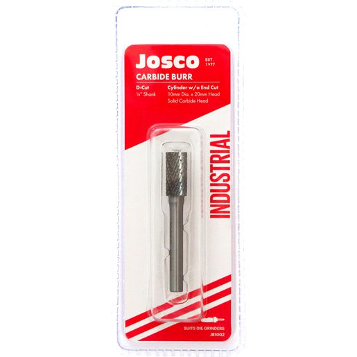 Josco 10mm x 20mm D-Cut Carbide Burr No End Cut Cylinder JB1002