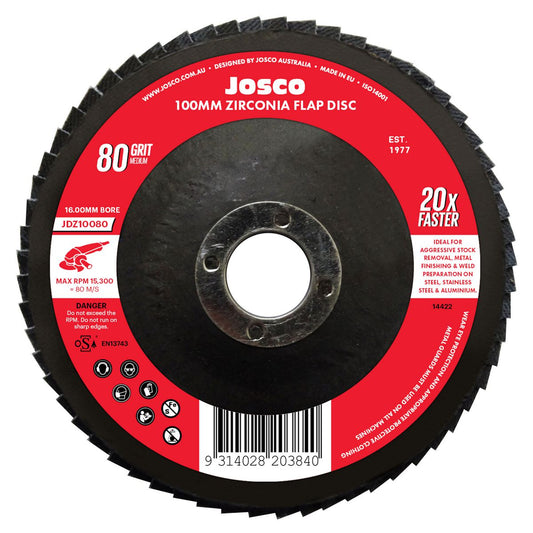 Josco Zirconia 100mm Flap Disc 80 Grit JDZ10080