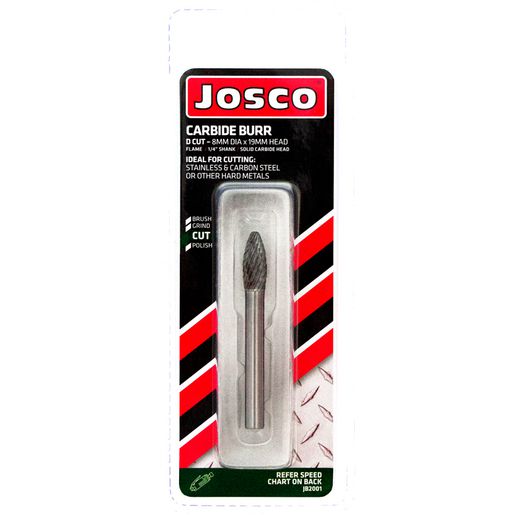 Josco 8mm x 19mm D-Cut Flame Carbide Burr JB2001