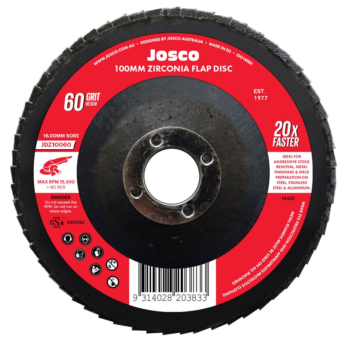 Josco Zirconia 100mm Flap Disc 60 Grit JDZ10060