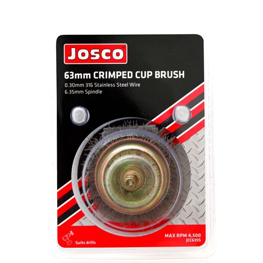 Josco 63mm Stainless Steel Spindle-Mounted Crimped Cup Brush JCC63SS