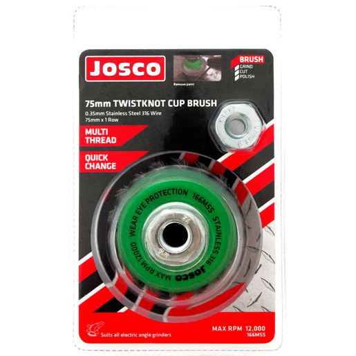 Josco 75mm Stainless Steel Multi-Thread Cup Brush 0.35mm Wire 166MSS